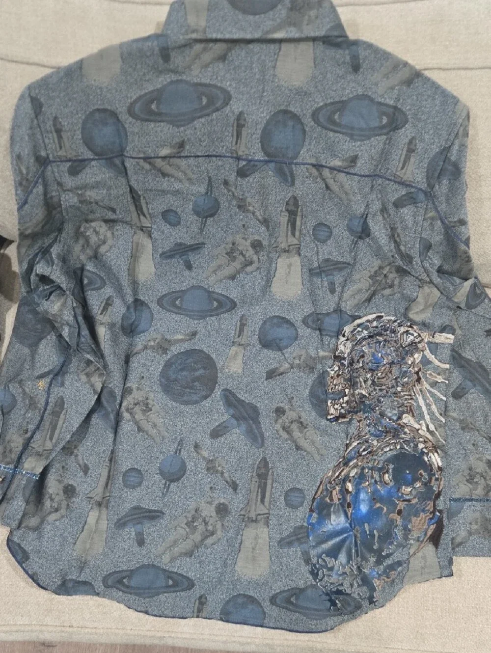 Robert Graham Blue Space & Astronaut Print Shirt Jacket